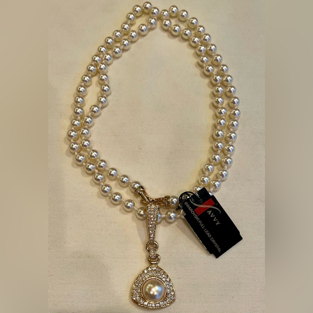 Vintage, Signed S.A.L. Swarovski Pearl & Crystal Pendant Necklace, NWT - Picture 13 of 16